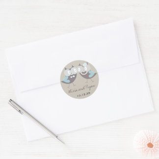 Sticker Rond Whimsical mignon Mariage Brown Blue Owls Party Fav