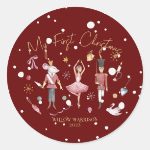 Sticker Rond Whimsical Mon premier Noisette de Noël Nom des enf