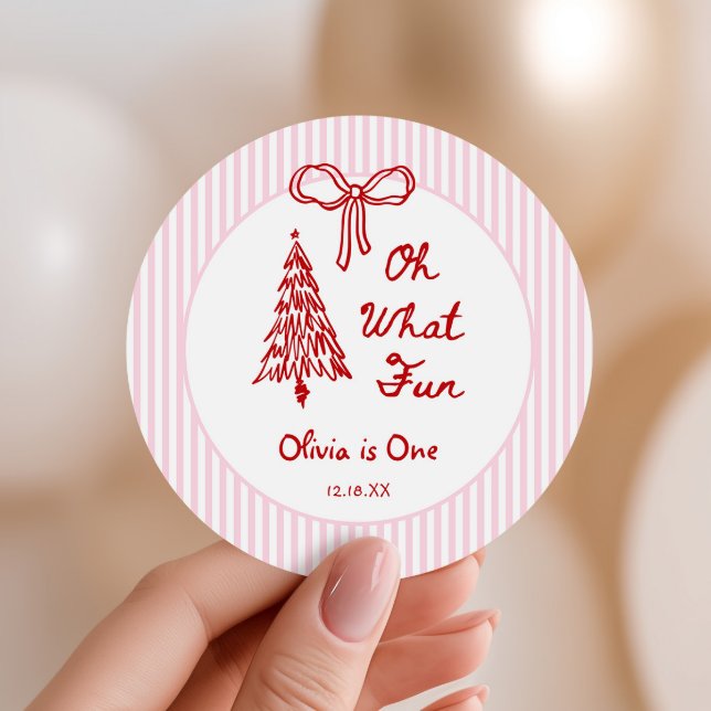 Sticker Rond Whimsical Oh What Fun Girl 1st Birthday Party (Créateur téléchargé)