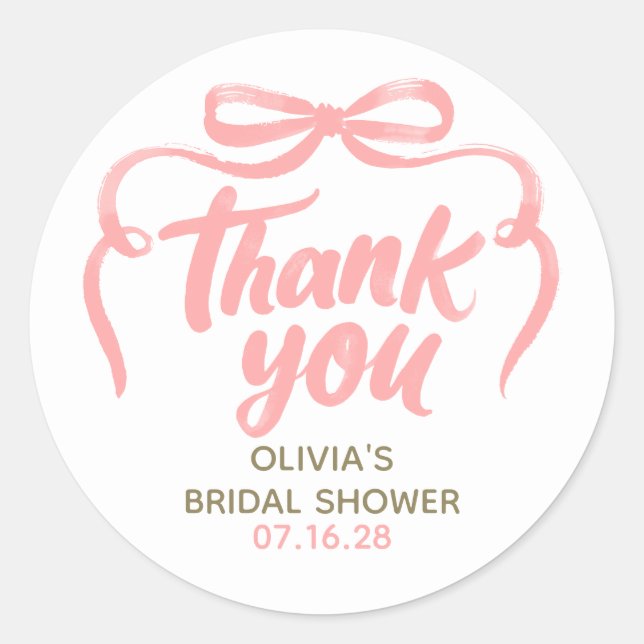 Sticker Rond Whimsical Pink Bow Bridal Shower Thank You  (Devant)