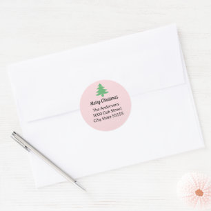Sticker Rond Whimsical Pink Green Christmas Tree Adresse de ret