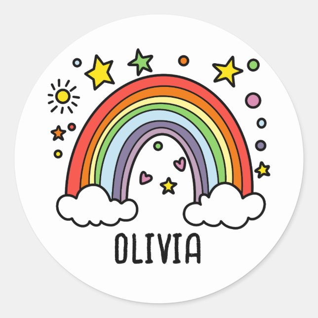 Sticker Rond Whimsical Rainbow Personnalisé Girls (Devant)