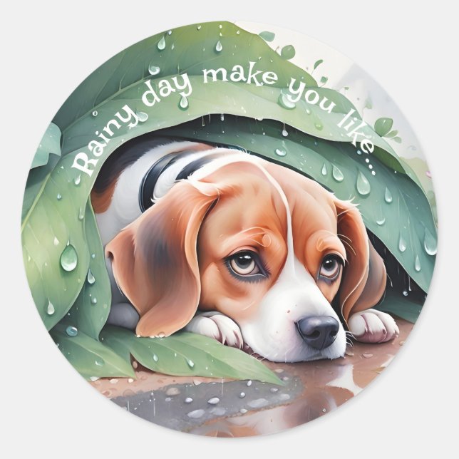 Sticker Rond Whimsical Rainy Day Leaf Beagle de couverture (Devant)