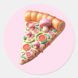 Sticker Rond Whimsical Rose Mushroom Pizza Party