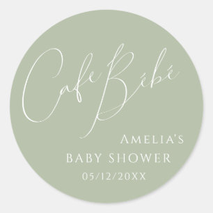 Sticker Rond Whimsical Sage Green Cafe Bébé Douche 1 1/2"