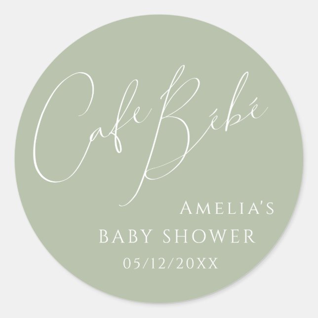 Sticker Rond Whimsical Sage Green Cafe Bébé Douche 1 1/2" (Devant)