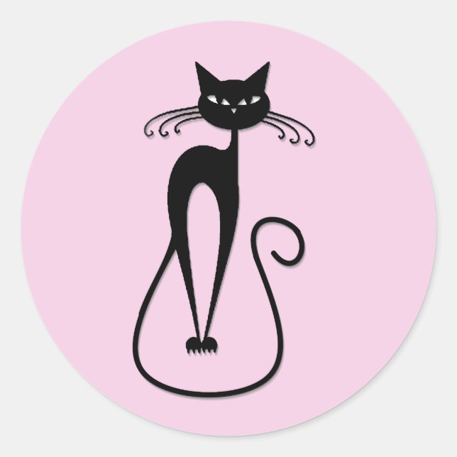 Sticker Rond Whimsical Skinny Chat noir rose (Devant)
