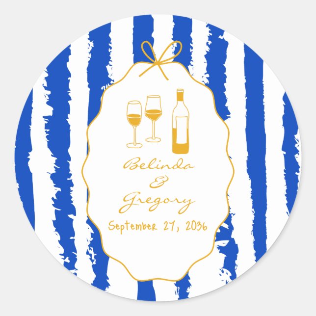 Sticker Rond Whimsical Stripes Handwritten Painted Wedding  (Devant)