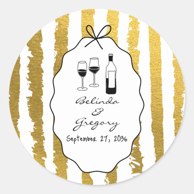 Sticker Rond Whimsical Stripes Handwritten Painted Wedding  (Devant)