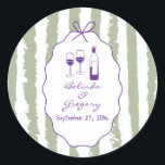 Sticker Rond Whimsical Stripes Handwritten Painted Wedding<br><div class="desc">A whimsical hand drawn illustration wedding design suite in green and purple. This contemporary modern wedding design is ideal for all seasons especially Spring and Summer. A contemporary, fun and whimsical wedding hand drawn and hand written look design perfect for destination weddings. A retro green and purple hand illustrated and...</div>