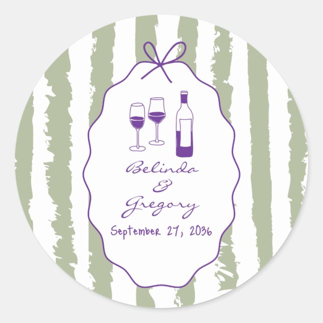 Sticker Rond Whimsical Stripes Handwritten Painted Wedding  (Devant)