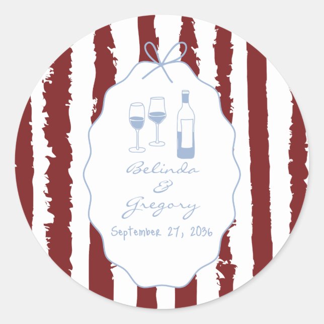 Sticker Rond Whimsical Stripes Handwritten Painted Wedding  (Devant)
