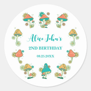 Sticker Rond Whimsical Super Psychedelic Champhroom Anniversair