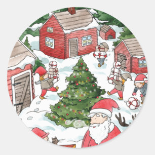 Sticker Rond Whimsical Tomten Noël Gnome Aquarelle