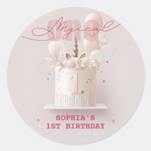 Sticker Rond Whimsical Unicorn Party