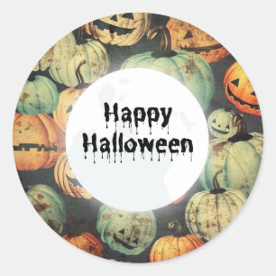 Sticker Rond Whimsical Vintage Halloween Citrouille