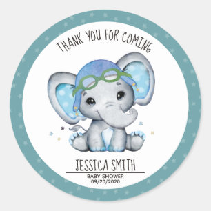 Sticker Rond Whimsical Watercolor Elephant Baby shower avion