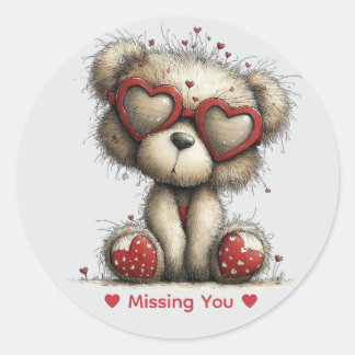 Sticker Rond Whimsical Watercolor Love Bear