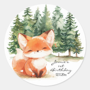 Sticker Rond Whimsical Woodland Baby Fox 1er anniversaire