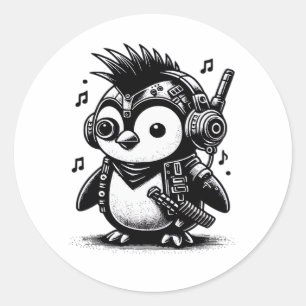 Sticker Rond Whimsigoth Punkrock Weirdcore Manchot Art Vintage