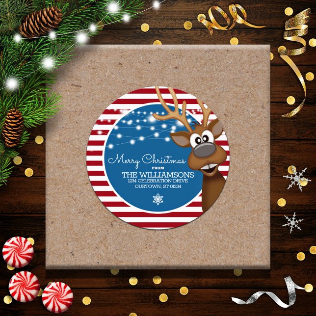Sticker Rond Whimssical Christmas Reinder Adresse de famille (Créateur téléchargé)