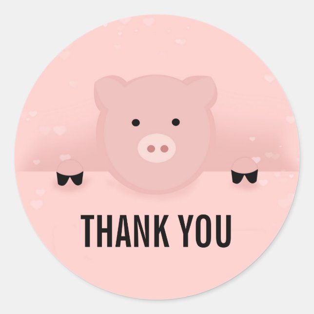 Sticker Rond Whimssical Pink Pig mignonne Merci animal de ferme (Devant)