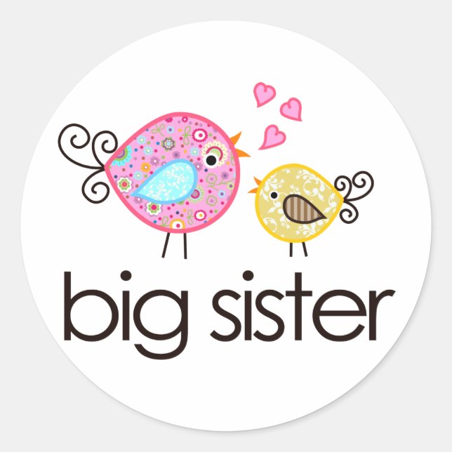 Sticker Rond Whimsy Birds Big Sister T-shirt Faire-part (Devant)