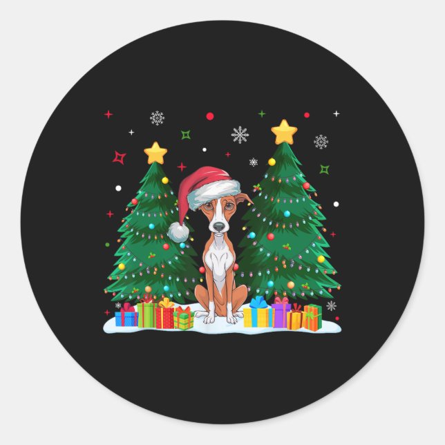 Sticker Rond Whippet Amoureux de les chiens Santa Hat Ugly Chri (Devant)