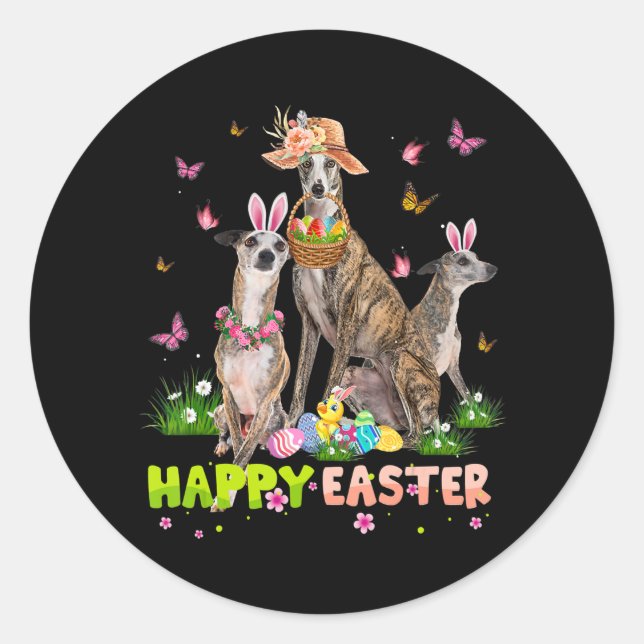 Sticker Rond Whippet Happy Easter Bunny Eggs (Devant)