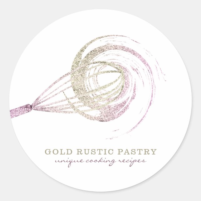 Sticker Rond Whisk Parties scintillant Sparkle Bakery Chef Rose (Devant)