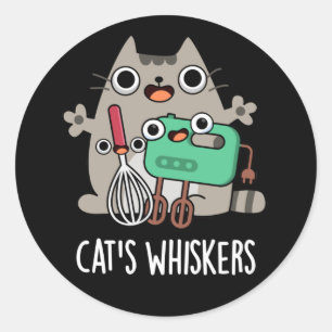 Sticker Rond Whiskers Cat's Funny Baking Pun Dark BG