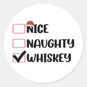 Sticker Rond Whiskey Santa Liste de Noël Méchants Gentils
