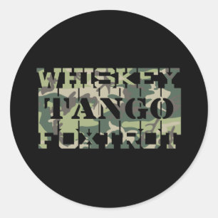 Sticker Rond Whiskey Tango Foxtrot WTF Camouflage vert