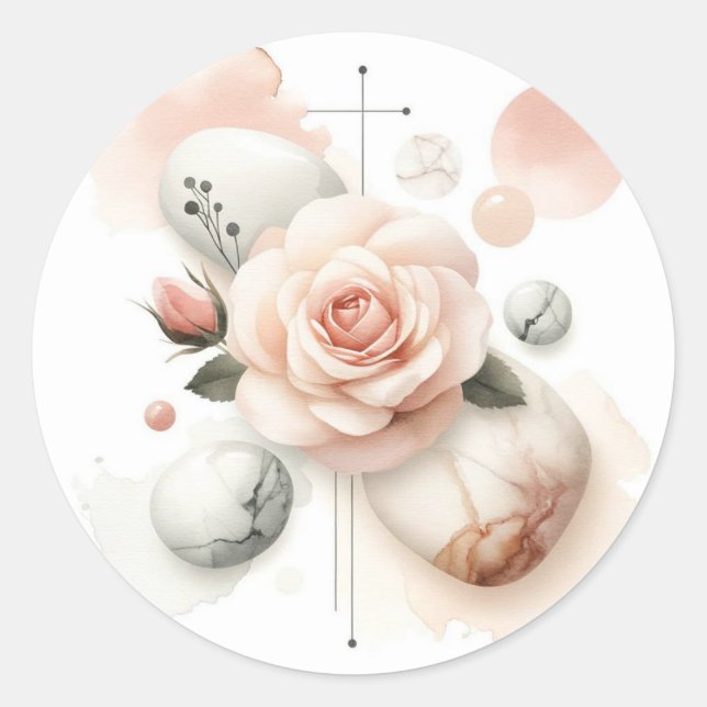 Sticker Rond Whisper d'un Rose - Une élégance d'aquarelle rêvée (Devant)