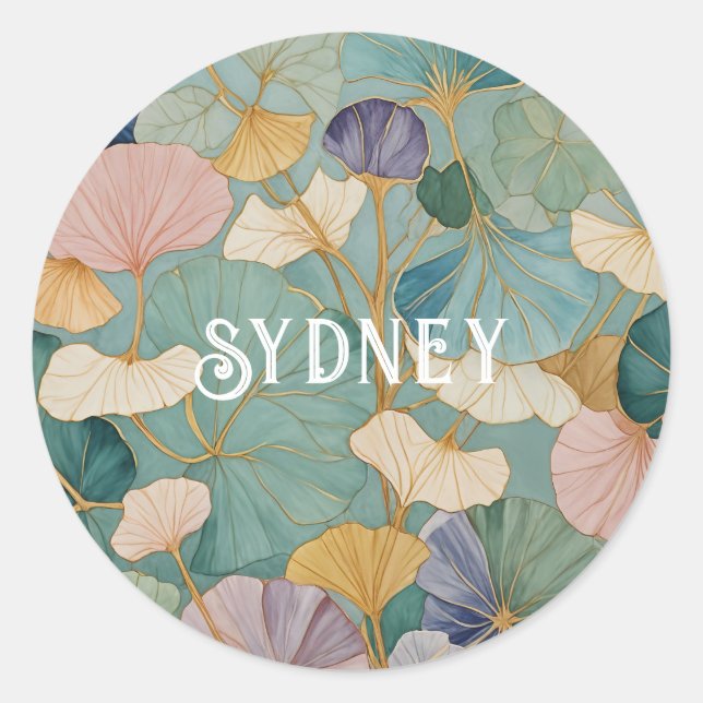 Sticker Rond Whispering Pastel Gingko (Devant)