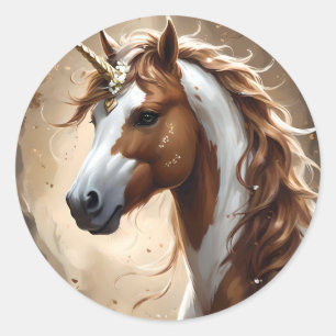 Sticker Rond Whispers De L'Imaginaire Brown Et Blanc Unicorn,