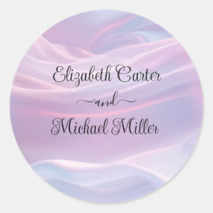 Sticker Rond Whispers of Silk : Dreamy Pastel Waves Pink Blue