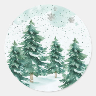 Sticker Rond Whispers of Winter – Snowy Tree Circle Art