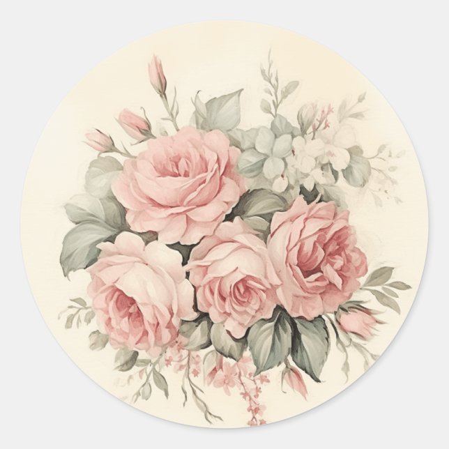 Sticker Rond Whispers rustique, rose et vert Chic Shabby (Devant)