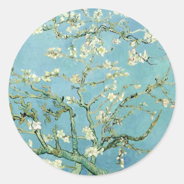 Sticker Rond White almond blossom by Vincent Van Gogh (Devant)