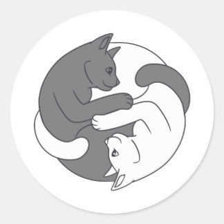 Sticker Rond White and Black Cat hug - choose background color
