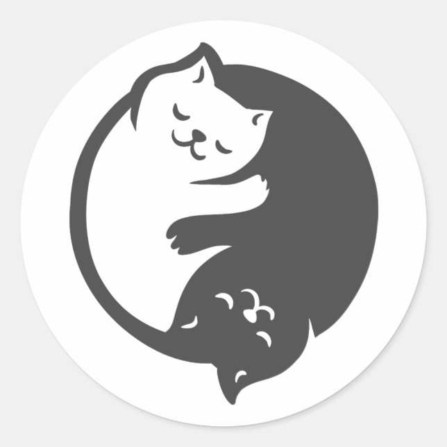 Sticker Rond White and Black Cat Yin-Yang - choose back color (Devant)