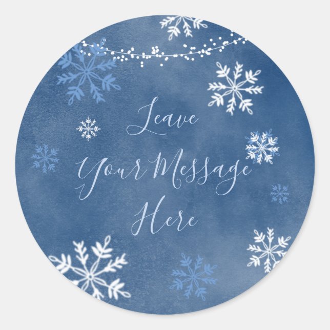 Sticker Rond White Blue Winter Snowflake Aimez votre message ic (Devant)