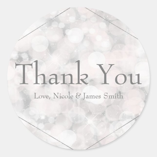 Sticker Rond White Bokeh éclaire Élégant Glam Wedding Favor (Devant)