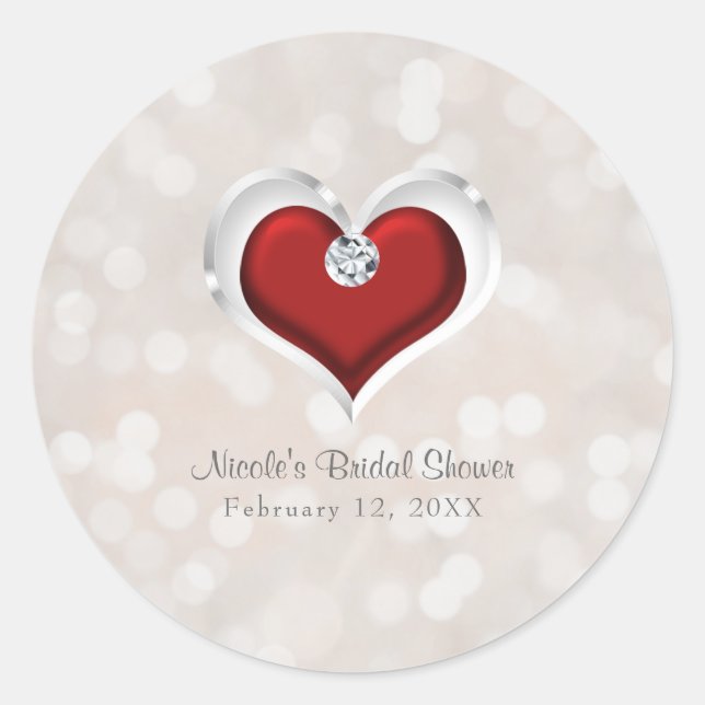 Sticker Rond White Bokeh Red Valentine Glam Heart Personnalisé  (Devant)