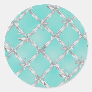 Sticker Rond White Bows Turquoise Robin's Egg Blue Bridal Party