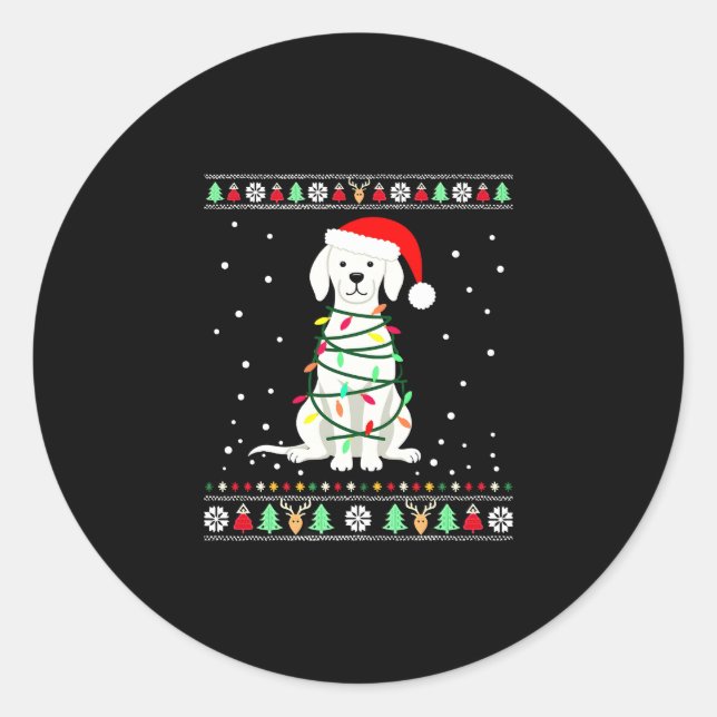 Sticker Rond White Boxer Dog Ugly Christmas Sweater Funny Xmas  (Devant)