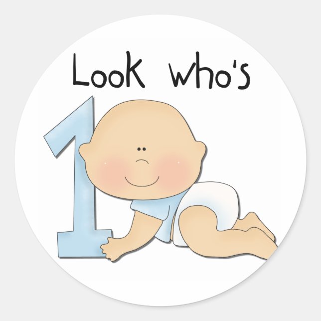 Sticker Rond White Boy 1st Birthday Tshirts et cadeaux (Devant)