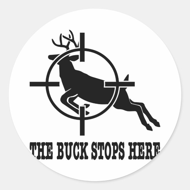Sticker Rond White Buck s'arrête ici Deer Scope (Devant)