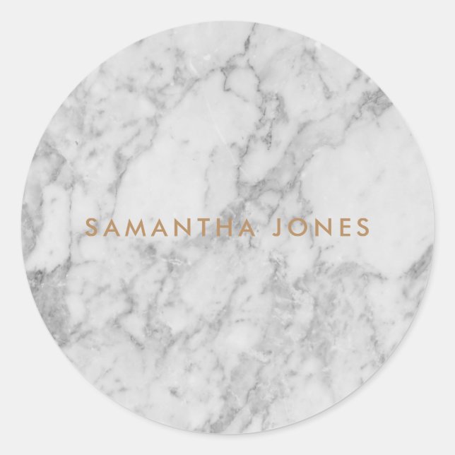 Sticker Rond White Carrara Marble Gold Classic Personalised (Devant)